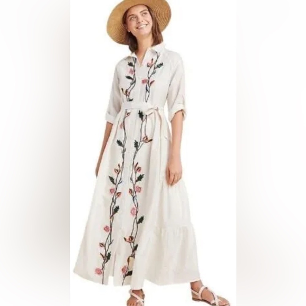 Anthropologie SAMANT CHAUHAN Embroidered Tiered Maxi Shirt Dress size 8P